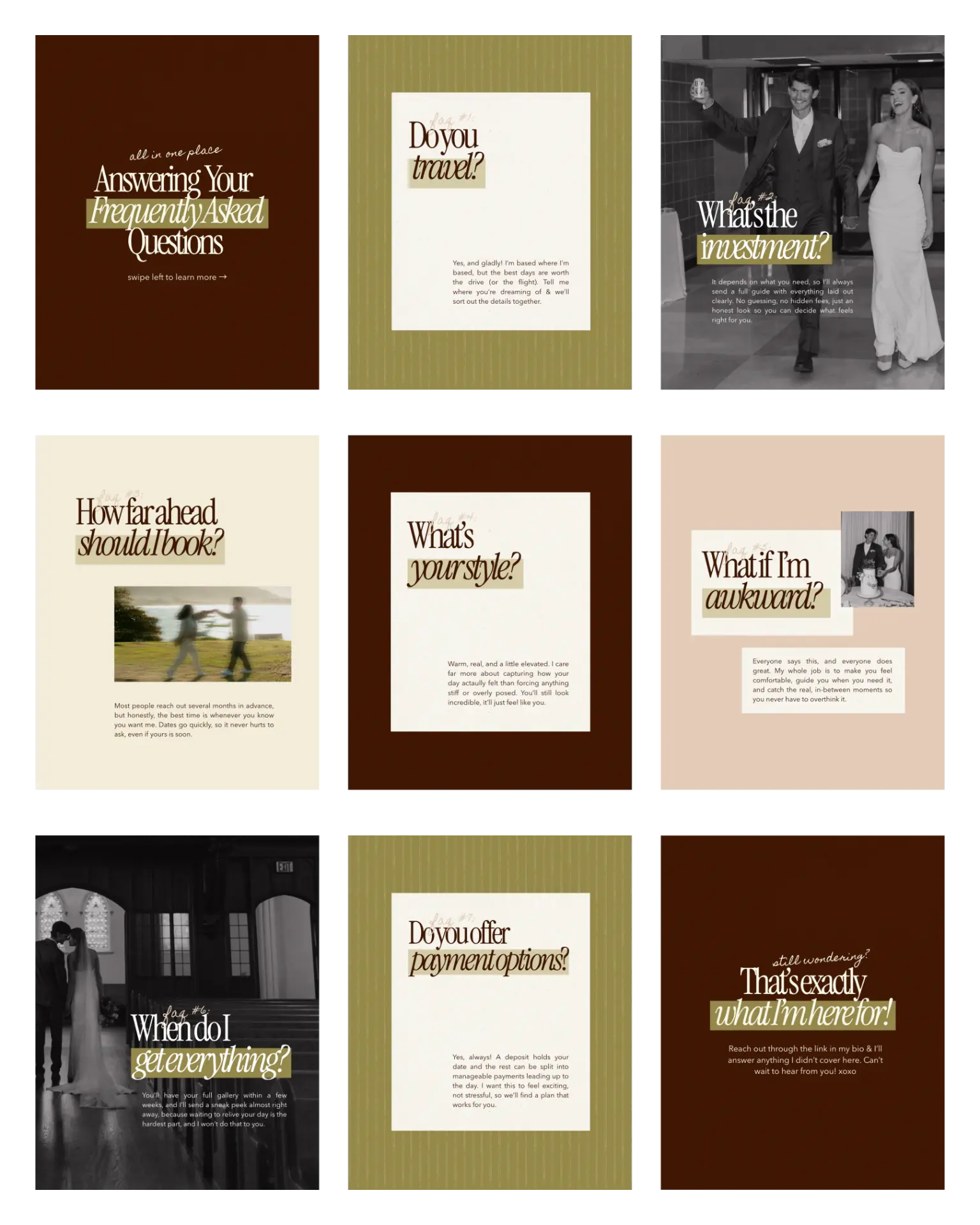 Frequently asked questions carousel template set for wedding pros